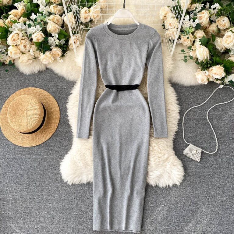 O Neck Long Sleeve Slim Elastic A-line Bodycon Dresses - Image 8
