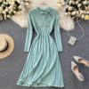 O Neck Long Sleeve Striped A-line Elastic Loose Sweater Dress