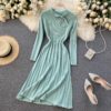O Neck Long Sleeve Striped A-line Elastic Loose Sweater Dress - Image 2