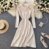 O Neck Long Sleeve Striped A-line Elastic Loose Sweater Dress - Image 3