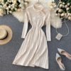 O Neck Long Sleeve Striped A-line Elastic Loose Sweater Dress - Image 4