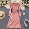 O Neck Long Sleeve Striped A-line Elastic Loose Sweater Dress - Image 7