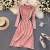 O Neck Long Sleeve Striped A-line Elastic Loose Sweater Dress - Image 8