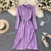 O Neck Long Sleeve Striped A-line Elastic Loose Sweater Dress - Image 9