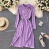 O Neck Long Sleeve Striped A-line Elastic Loose Sweater Dress - Image 10