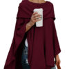 Poncho Bateau Neck Long Sleeves Pleated Cape - Image 2