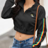 Pullover Sweatshirt Long Sleeves Zip Up Crop Tops - Image 4