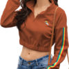 Pullover Sweatshirt Long Sleeves Zip Up Crop Tops - Image 6