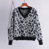 Retro Leopard V Neck Warm Elastic Jumper Sweater