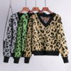 Retro Leopard V Neck Warm Elastic Jumper Sweater - Image 6
