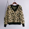 Retro Leopard V Neck Warm Elastic Jumper Sweater - Image 2