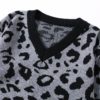 Retro Leopard V Neck Warm Elastic Jumper Sweater - Image 11