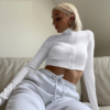 Rib Cotton Crop Top Long Sleeve Coat