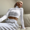 Rib Cotton Crop Top Long Sleeve Coat - Image 2