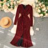 Sexy V Neck Long Sleeve Elegant Split Party Dress - Image 2