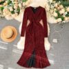 Sexy V Neck Long Sleeve Elegant Split Party Dress - Image 3