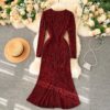 Sexy V Neck Long Sleeve Elegant Split Party Dress - Image 4