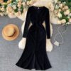 Sexy V Neck Long Sleeve Elegant Split Party Dress - Image 5