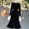 Sexy V Neck Long Sleeve Elegant Split Party Dress - Image 6