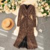 Sexy V Neck Long Sleeve Elegant Split Party Dress