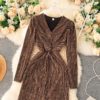 Sexy V Neck Long Sleeve Elegant Split Party Dress - Image 8