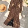 Sexy V Neck Long Sleeve Elegant Split Party Dress - Image 9