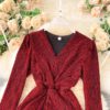 Sexy V Neck Long Sleeve Elegant Split Party Dress - Image 10