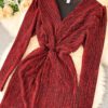 Sexy V Neck Long Sleeve Elegant Split Party Dress - Image 11