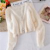 Sexy V Neck Solid Loose Casual Long Sleeve Elastic Cardigans - Image 4
