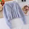 Sexy V Neck Solid Loose Casual Long Sleeve Elastic Cardigans - Image 6