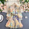 Stand Collar Button Long Sleeve A-line Streetwear Short Dress