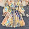 Stand Collar Button Long Sleeve A-line Streetwear Short Dress - Image 6
