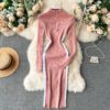 Stand Collar Long Sleeve Jumper Bodycon Sweater Dresses