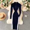Stand Collar Long Sleeve Jumper Bodycon Sweater Dresses - Image 3