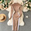 Stand Collar Long Sleeve Jumper Bodycon Sweater Dresses - Image 4