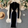 Stand Collar Long Sleeve Jumper Bodycon Sweater Dresses - Image 5