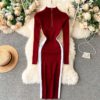 Stand Collar Long Sleeve Jumper Bodycon Sweater Dresses - Image 6
