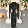 Stand Collar Long Sleeve Jumper Bodycon Sweater Dresses - Image 7