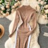 Stand Collar Long Sleeve Jumper Bodycon Sweater Dresses - Image 8
