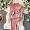 Stand Collar Long Sleeve Jumper Bodycon Sweater Dresses - Image 10
