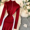 Stand Collar Long Sleeve Jumper Bodycon Sweater Dresses - Image 13