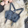 Strapless Tank Tops Denim Ripped Shorts Two Piece Set - Image 3
