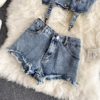 Strapless Tank Tops Denim Ripped Shorts Two Piece Set - Image 4