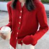Sweaters V-Neck Buttons Fashionable Korean Knitwears - Image 4