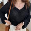 Sweaters V-Neck Sexy Minimalist Hollow Out Pullover - Image 2