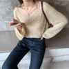Sweaters V-Neck Sexy Minimalist Hollow Out Pullover
