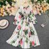 Sweet Flower Slash Neck Long Sleeve Off Shoulder A-line Dress - Image 8