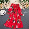 Sweet Flower Slash Neck Long Sleeve Off Shoulder A-line Dress - Image 10