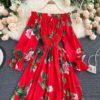Sweet Flower Slash Neck Long Sleeve Off Shoulder A-line Dress - Image 11