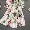 Sweet Flower Slash Neck Long Sleeve Off Shoulder A-line Dress - Image 14